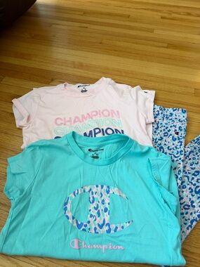 Champion Girls' Two-Piece Pajama Set in Pink & Aqua with Leopard Print